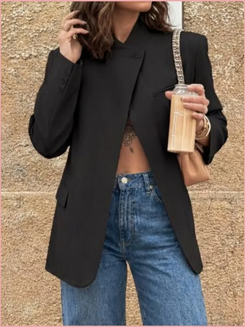 Plaid Blazer Business Suit Jacket Open Front Long Sleeve